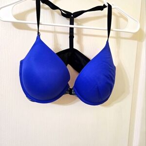 PINK Victoria's Secret Blue and Black Racerback Bra